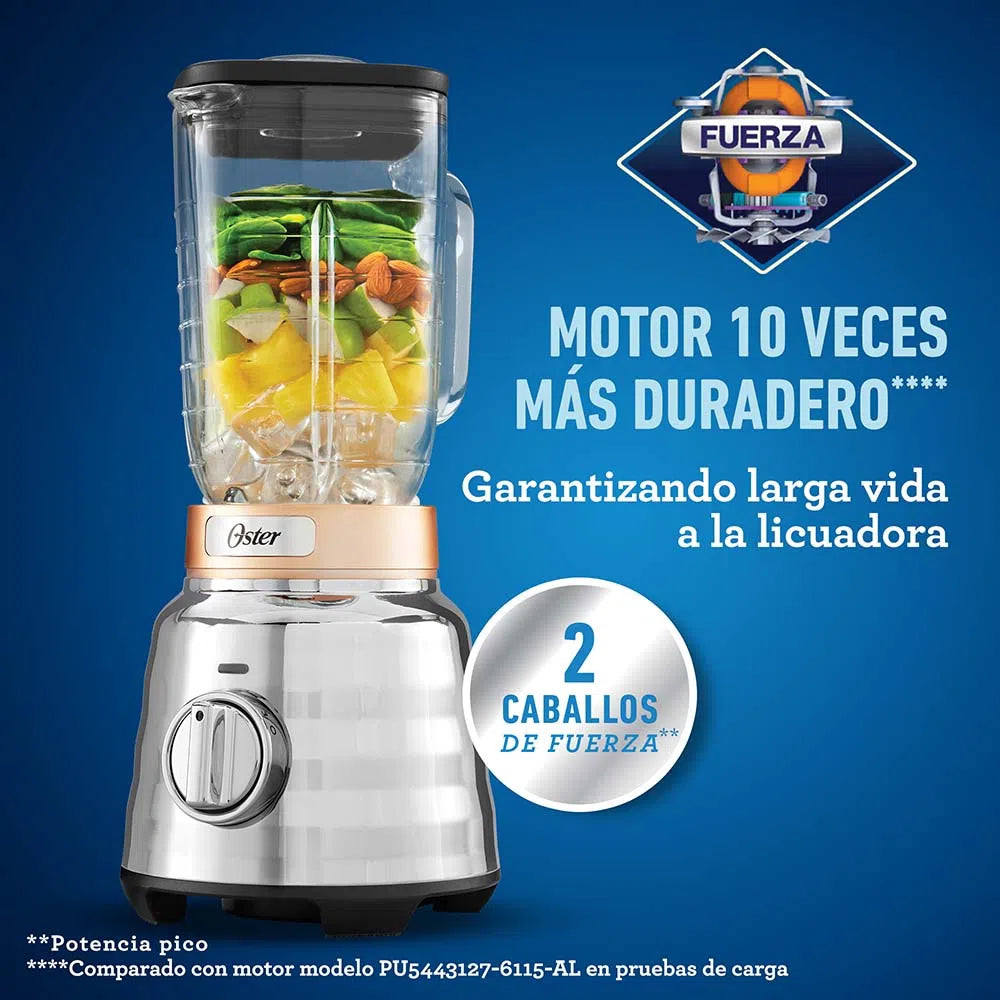 Oster Licuadora Max de 2 Caballos de Fuerza con Perilla y Vaso de Vidrio BLSTPBRG