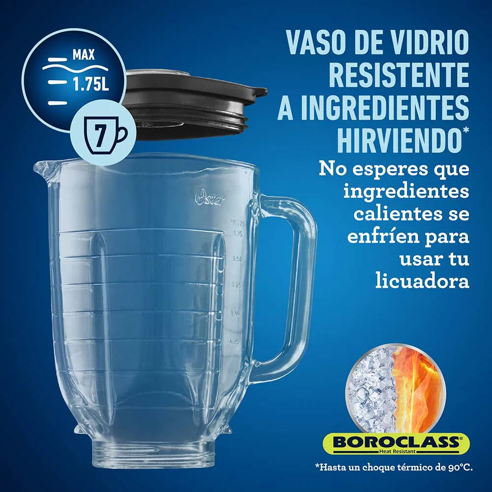 Oster Licuadora Max de 2 Caballos de Fuerza con Perilla y Vaso de Vidrio BLSTPBRG