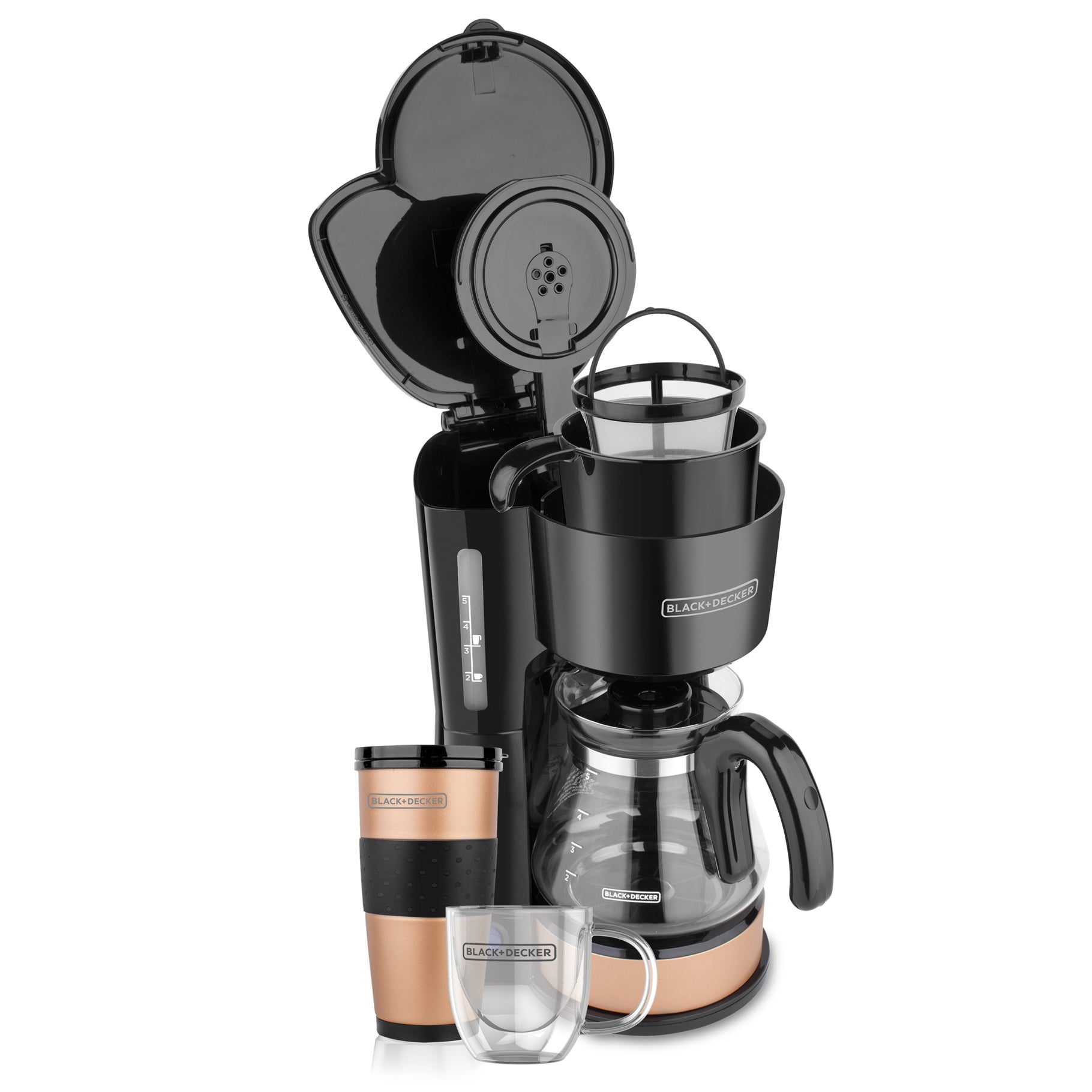 Black + Decker Cafetera 5 Tazas 4 en 1 Negro Cobre CM0755BC