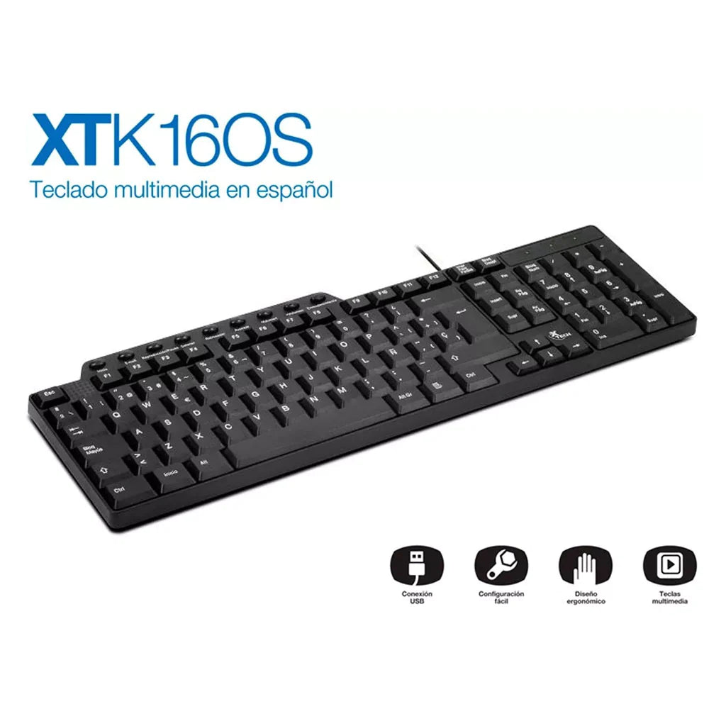 Xtech Teclado Alámbrico Español USB, XTK-160S