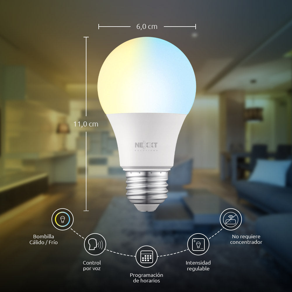 Nexxt Bombilla LED inteligente Wi-Fi 110V - A19 - NHB-W110