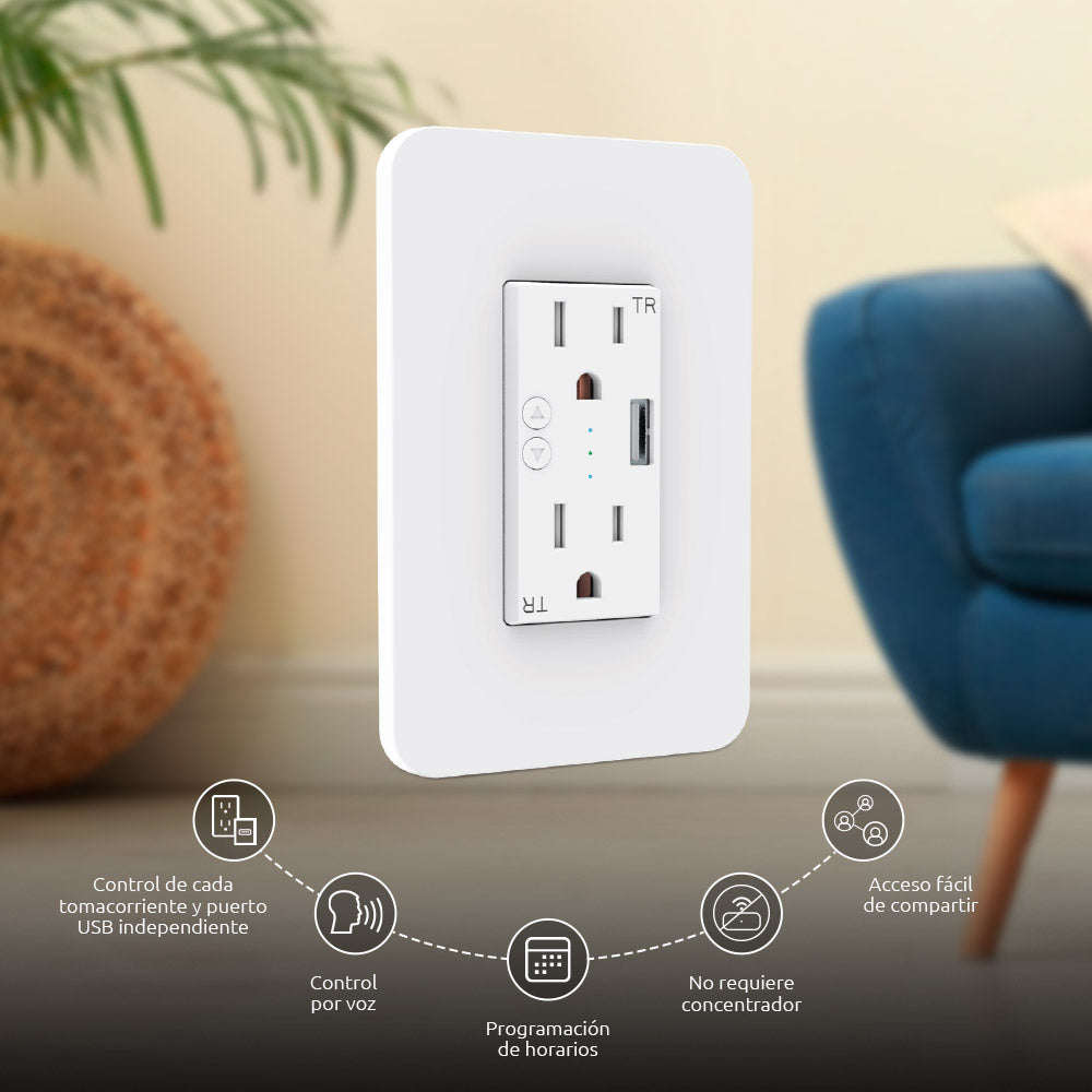 Nexxt Tomacorriente de Pared Inteligente con Puerto USB y Conexión Wi-Fi